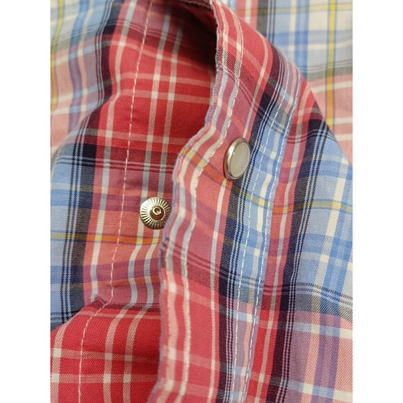 Wrangler American Cowboys Pearl Snaps Shirt Plaid Red Blue Short Sleeve XL - Picture 9 of 9